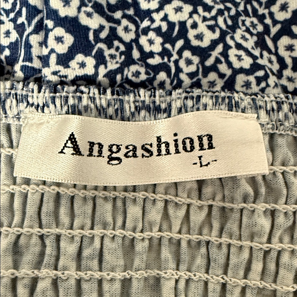 Angashion Floral Midi Dress Size L Blue Button Front Sleeveless - Picture 7 of 7